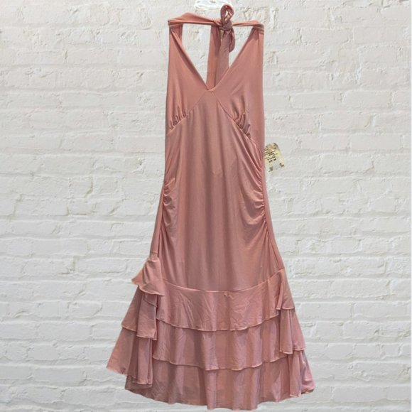 VOLUME ONE -- Halter Dress with Ruffled Skirt, Ties at Neck, Pink, Backless, NWT - Picture 9 of 16